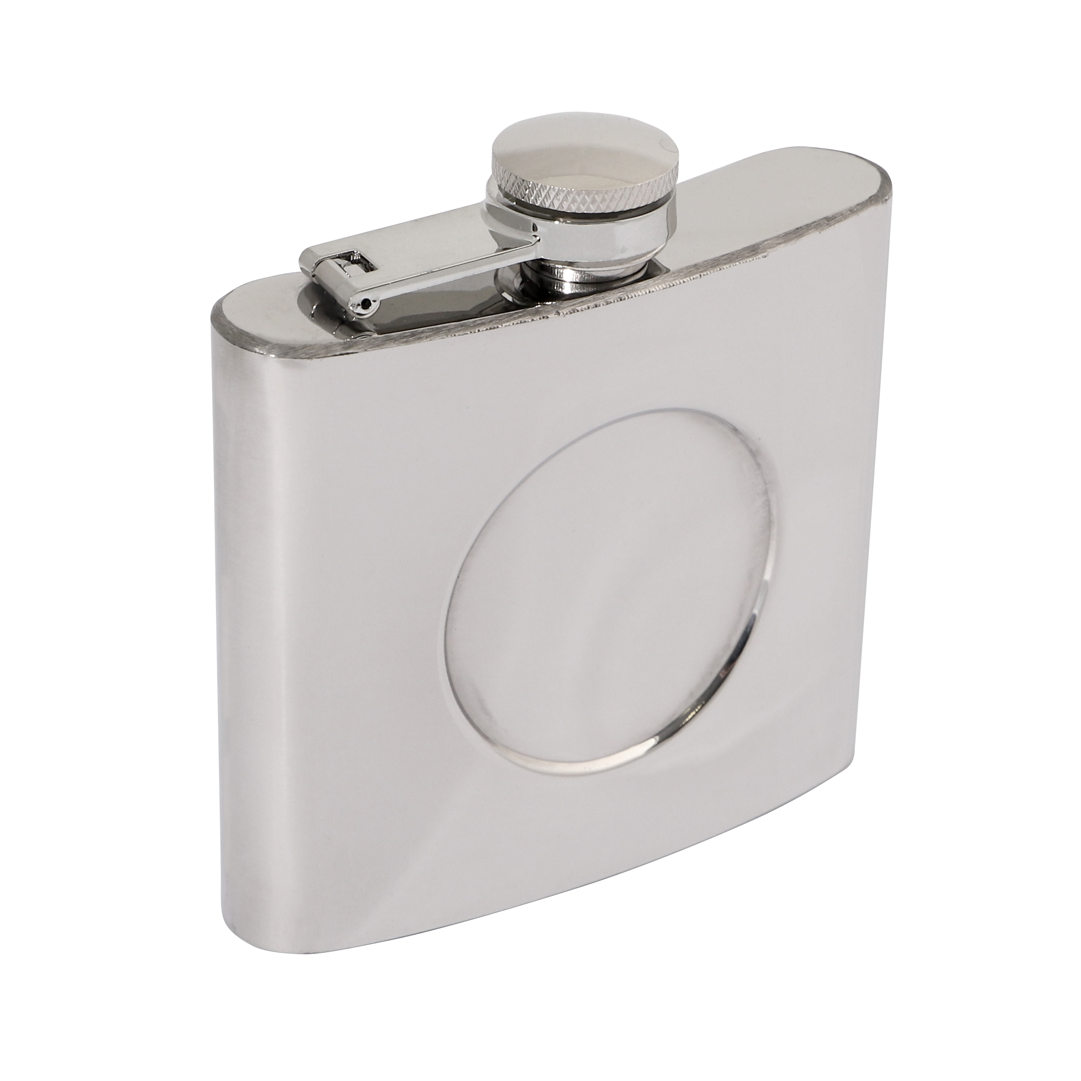 Polished Stainless Steel 6oz Hip Flask 90 x 95mm with 50mm Recess