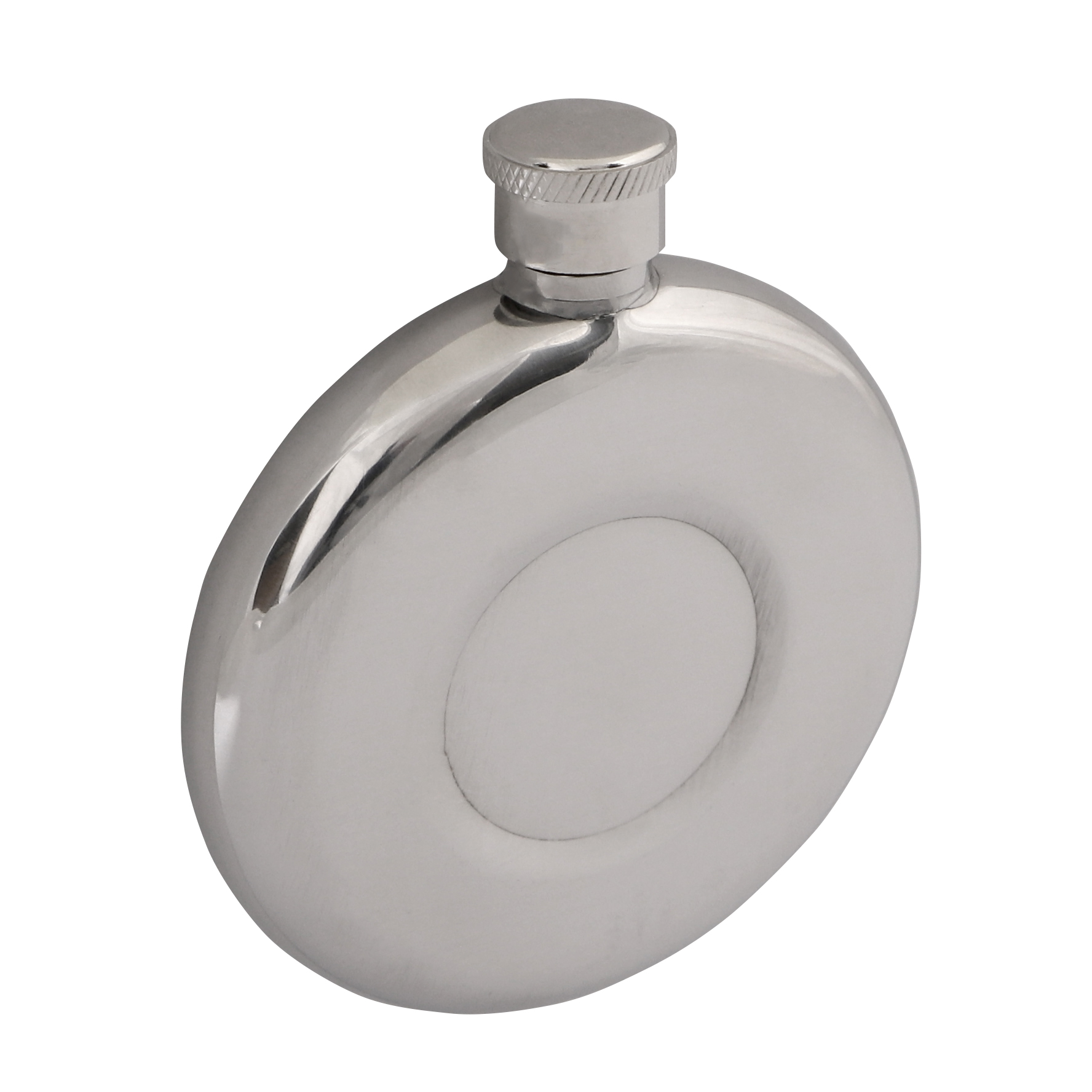 Polished Stainless  steel 2.5oz Hip Flask 78mm Dia with 35mm Dia Recess