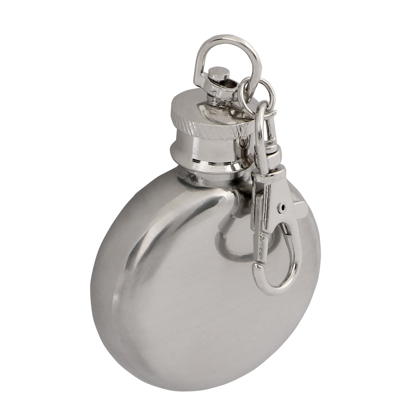 Polished Stainless Steel 1oz Hip Flask Keyring Round