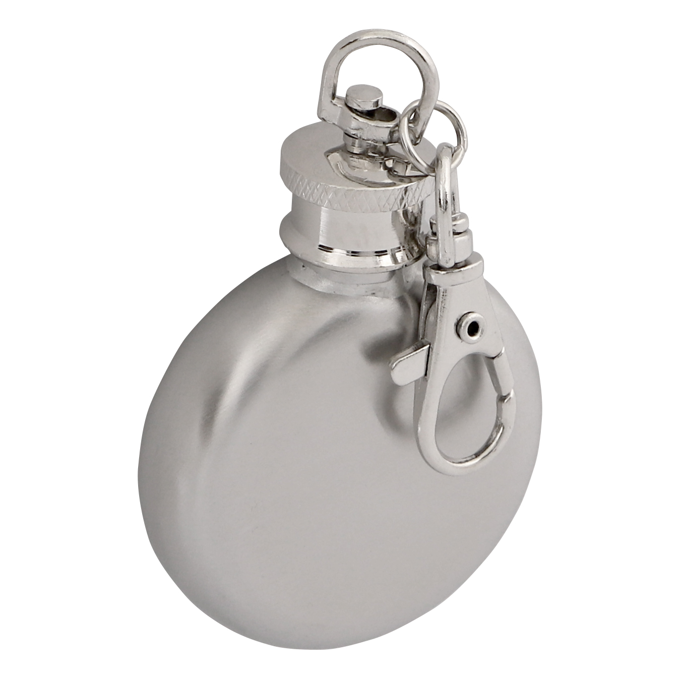 Brushed Stainless Steel 1oz Hip Flask Keyring Round