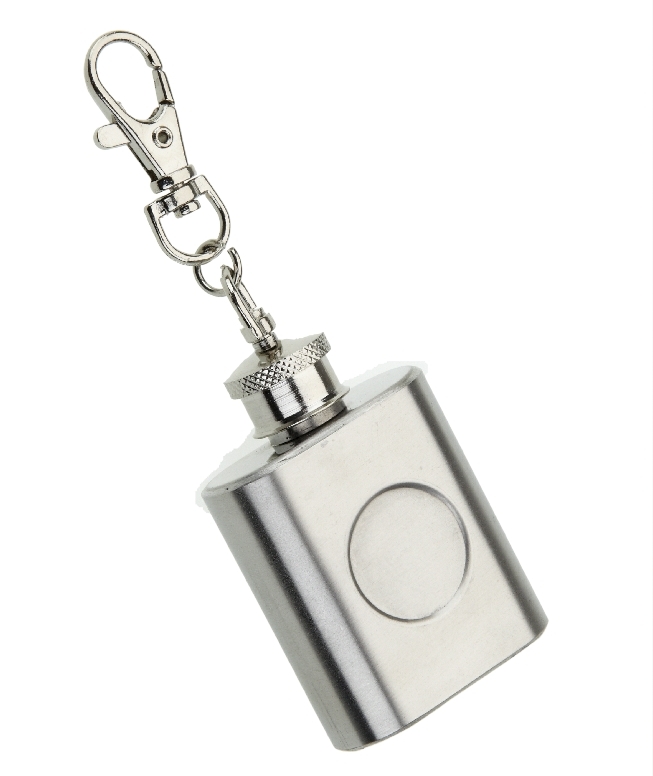 Brushed Stainless Steel 1oz Hip Flask Keyring 20mm recess