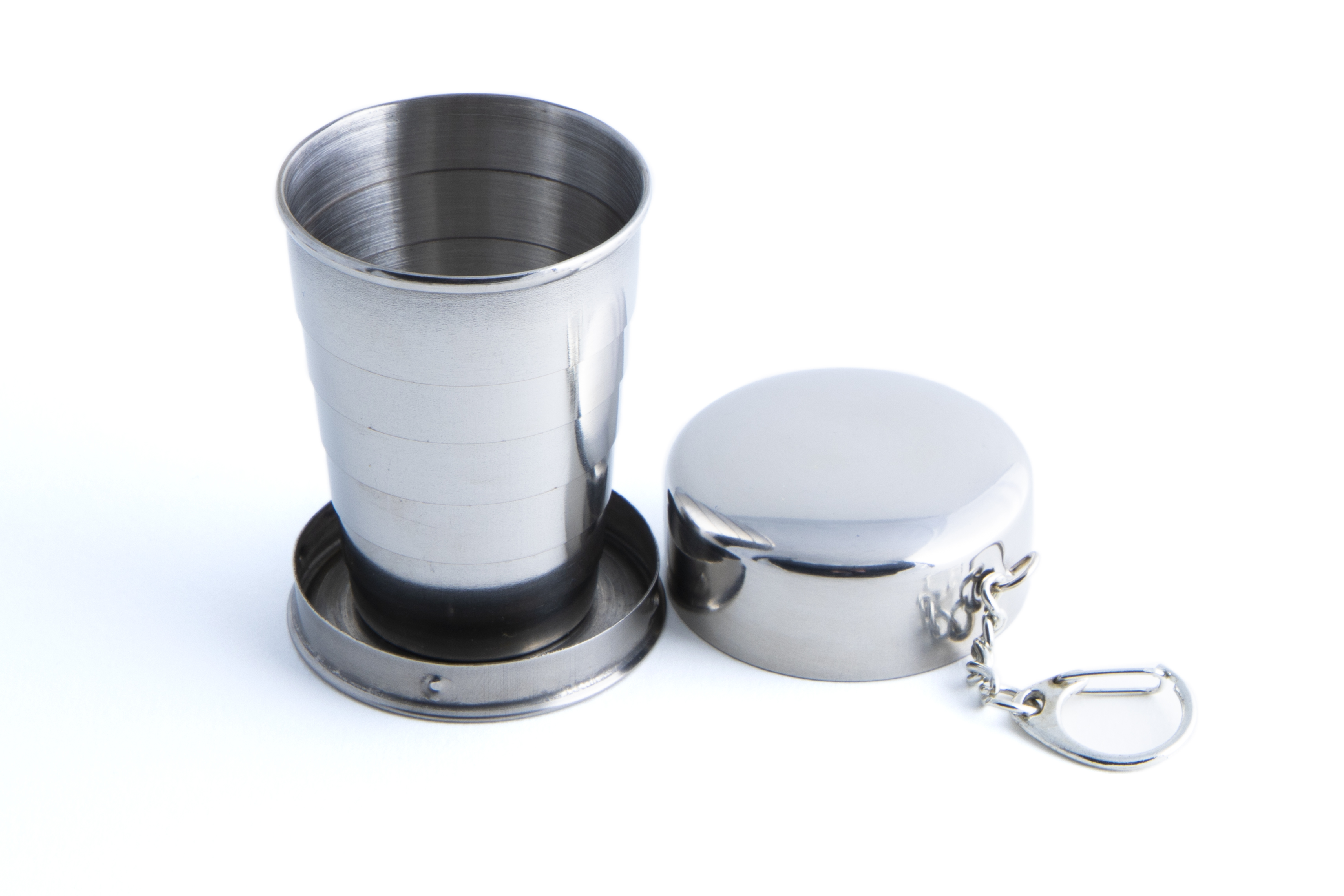 Collapsing 2oz Hip Flask Cup Keyring Stainless steel