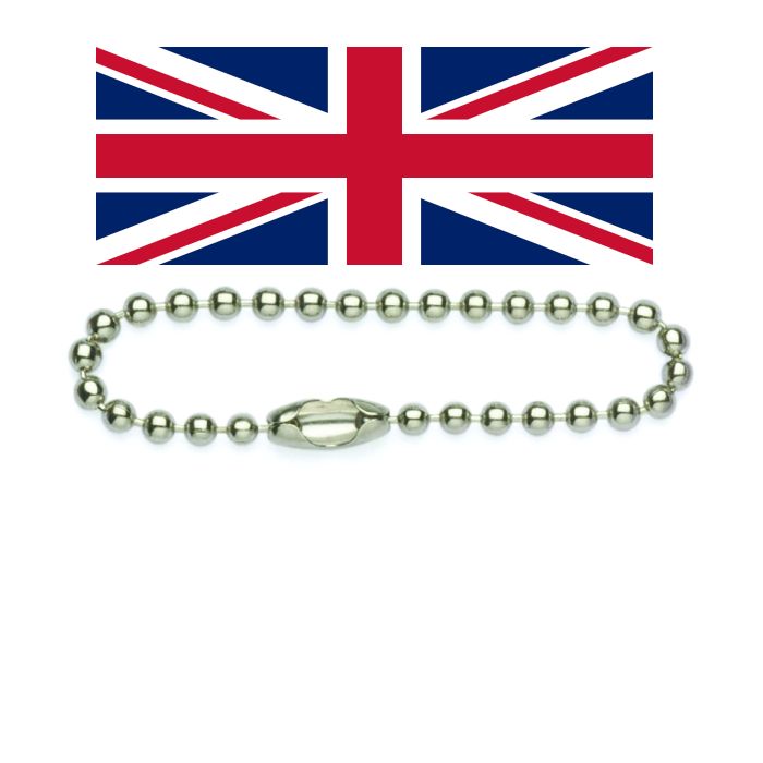 2.3mm x 150mm Stainless Steel Ball Chain and connector BRITISH MADE