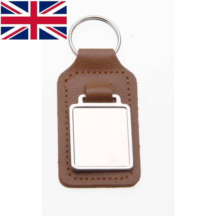Tan Leather Keyring With 26 x 23mm Fob BRITISH MADE