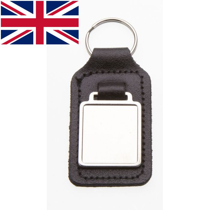 Black Leather Keyring With 26 x 23mm Fob BRITISH MADE