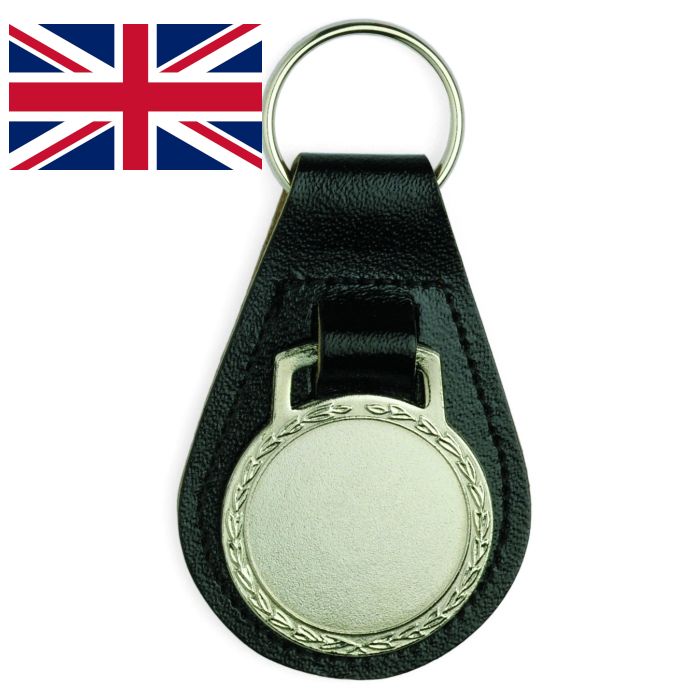 Black Leather Key Fob With 25mm Centre BRITISH MADE