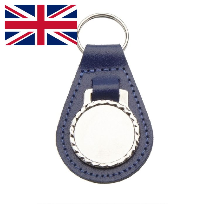 Blue Leather Key Fob With 25mm Centre BRITISH MADE